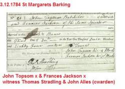 Taken on December 3rd, 1784 at St Margarets Barking and sourced from St Margarets Marriages.