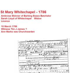 Taken on March 10th, 1786 at St Mary Whitechapel and sourced from St Mary Whitechapel Marriages.