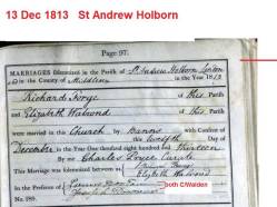 Taken on December 13th, 1813 at St Andrew Holborn and sourced from St Andrew Holborn Marriages.
