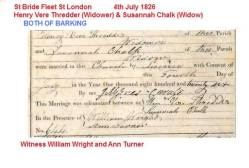Taken on July 4th, 1826 in St Brides Fleet St London and sourced from St Brides Fleet St London marriages.
