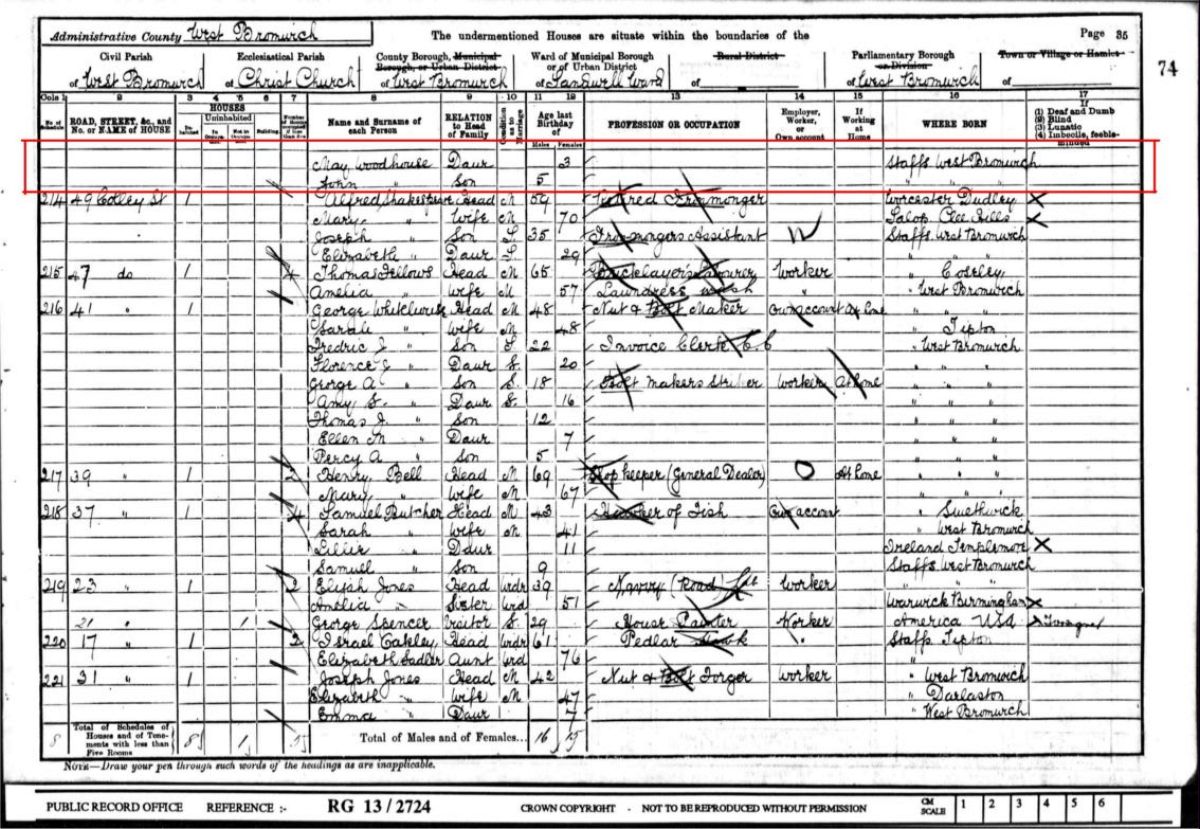 Taken in 51 Colley Street, Sandwell, West Bromwich and sourced from RG13 Piece: 2724 Folio: 73 Page: 35.