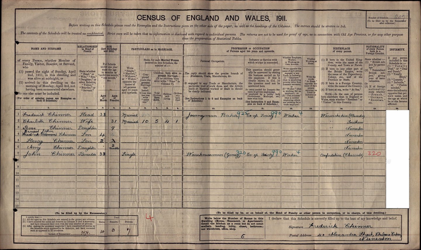 Taken in 40 Alexander Street, Nuneaton, Warwickshire and sourced from Class: RG14; Piece: 18454.