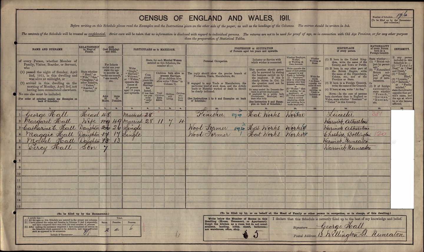 Taken in 13 Willington Street, Nuneaton, Warwickshire and sourced from Class: RG14; Piece: 18477.