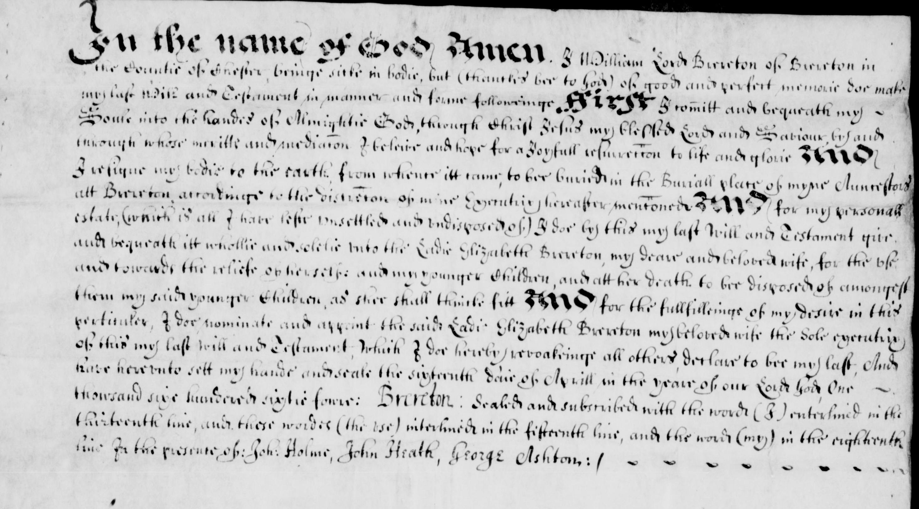 Taken in 1664 and sourced from Wills - Cheshire.