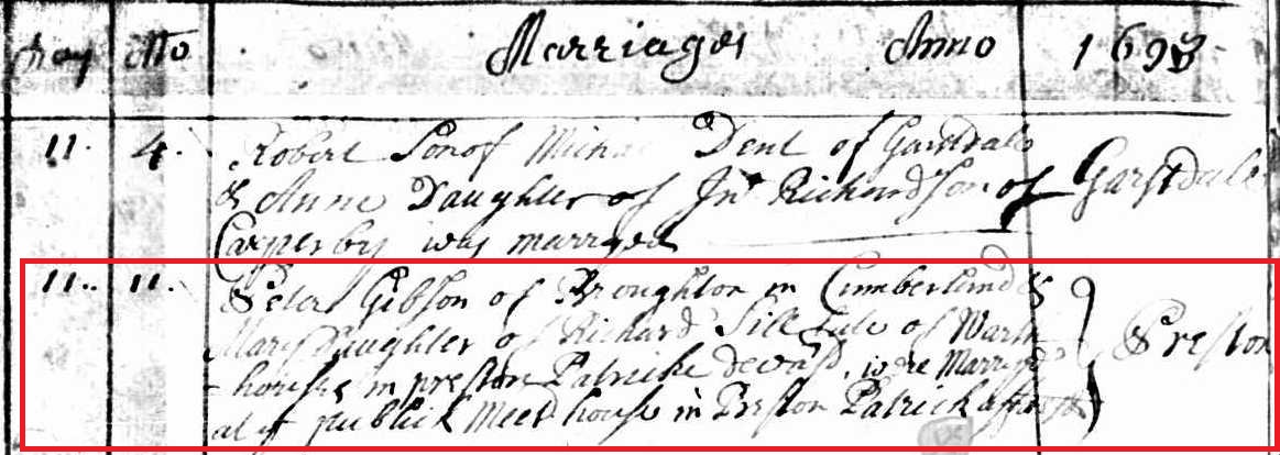 Taken on November 11th, 1693 and sourced from Certificate - Marriage.