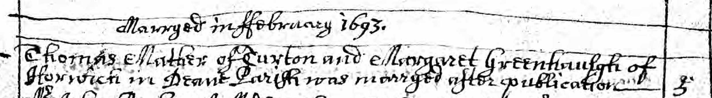 Taken on February 5th, 1693 and sourced from Certificate - Marriage.