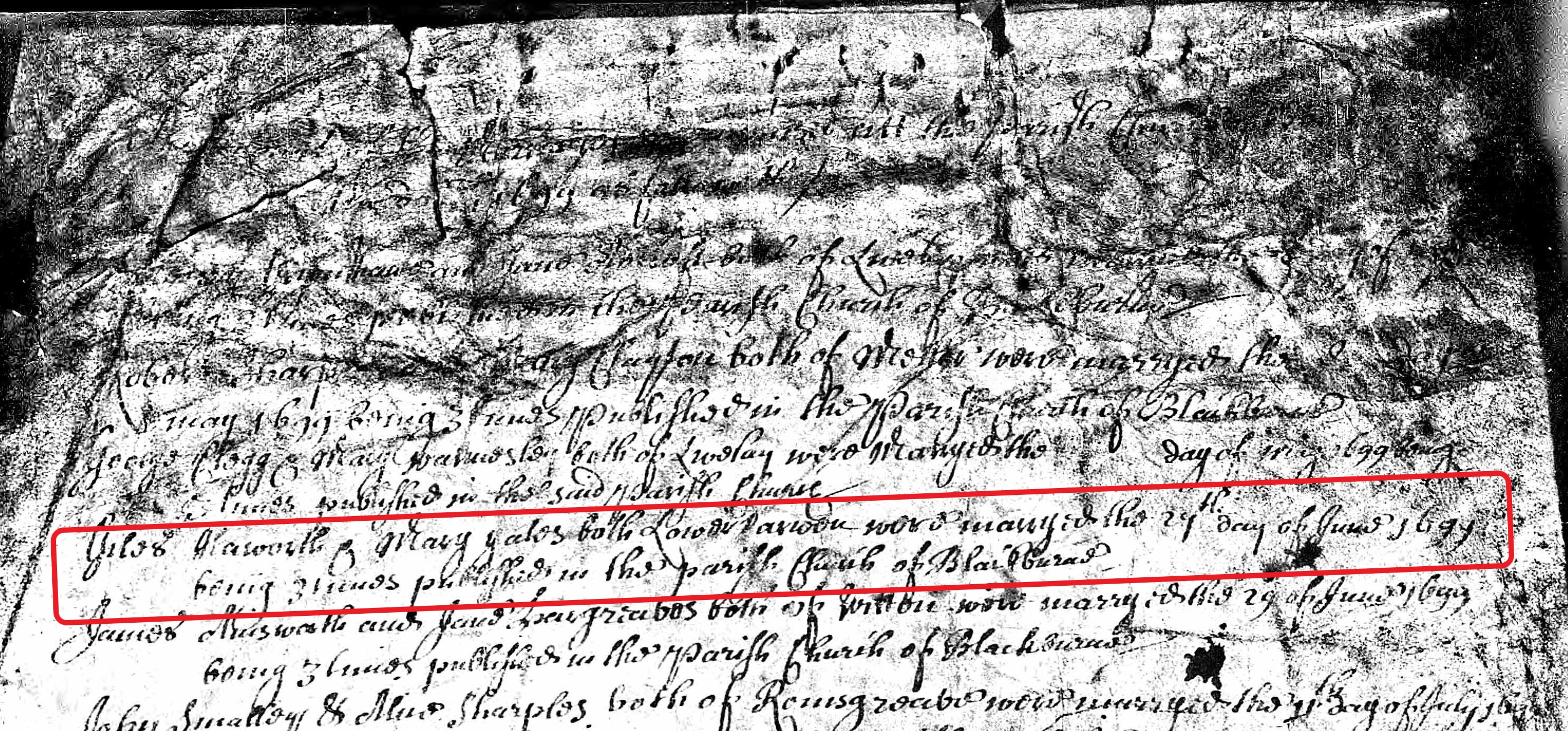 Taken on June 29th, 1699 and sourced from Certificate - Marriage.