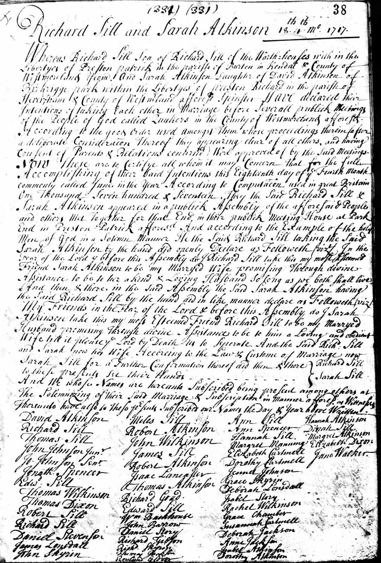 Taken in 1717 and sourced from Certificate - Marriage.