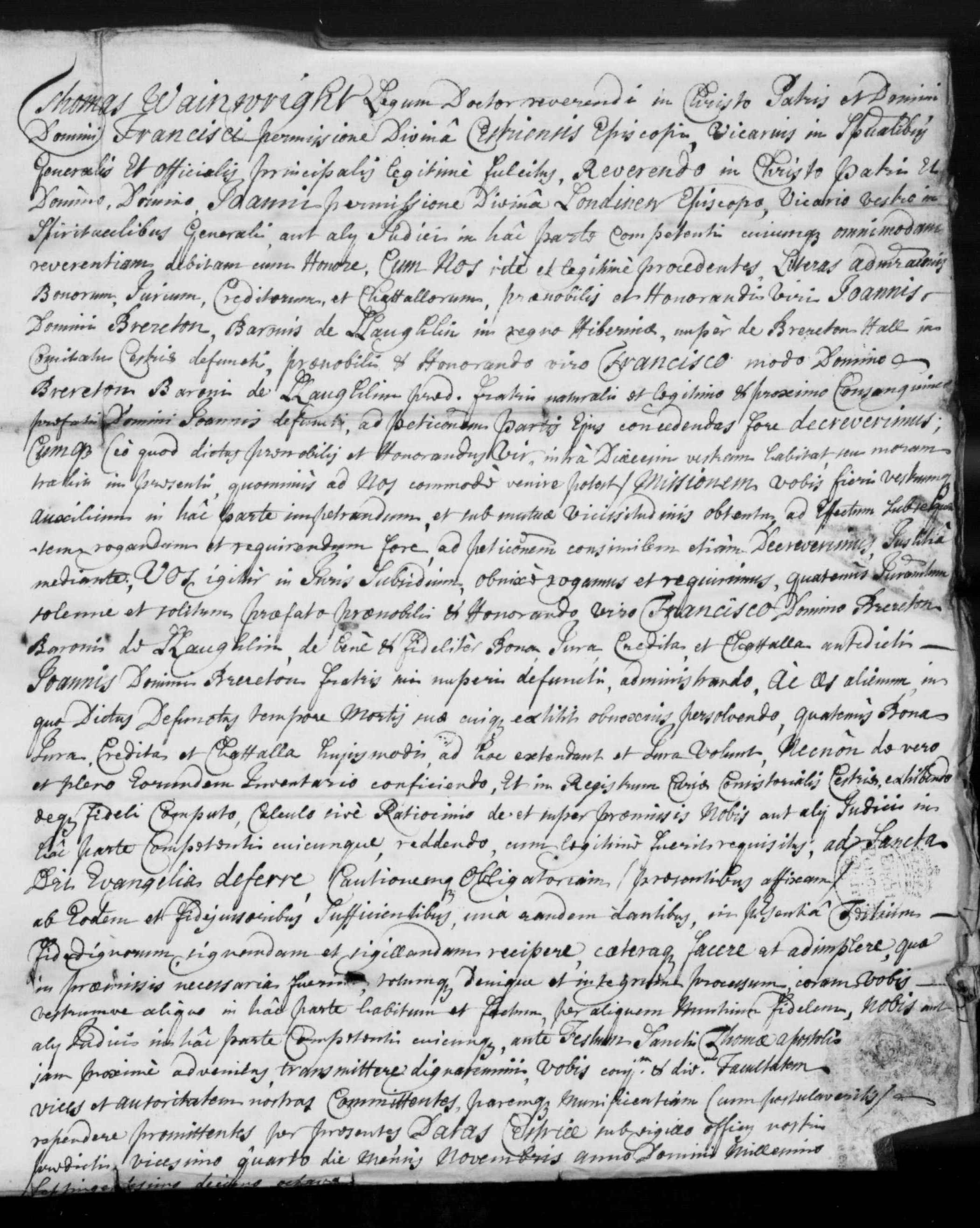 Taken in 1718 and sourced from Wills - Cheshire.