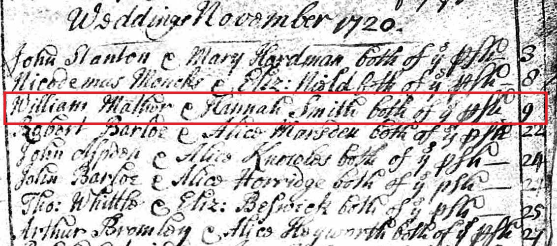 Taken on November 9th, 1720 and sourced from Certificate - Marriage.