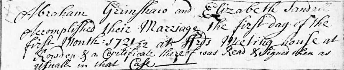 Taken in 1721 and sourced from Certificate - Marriage.