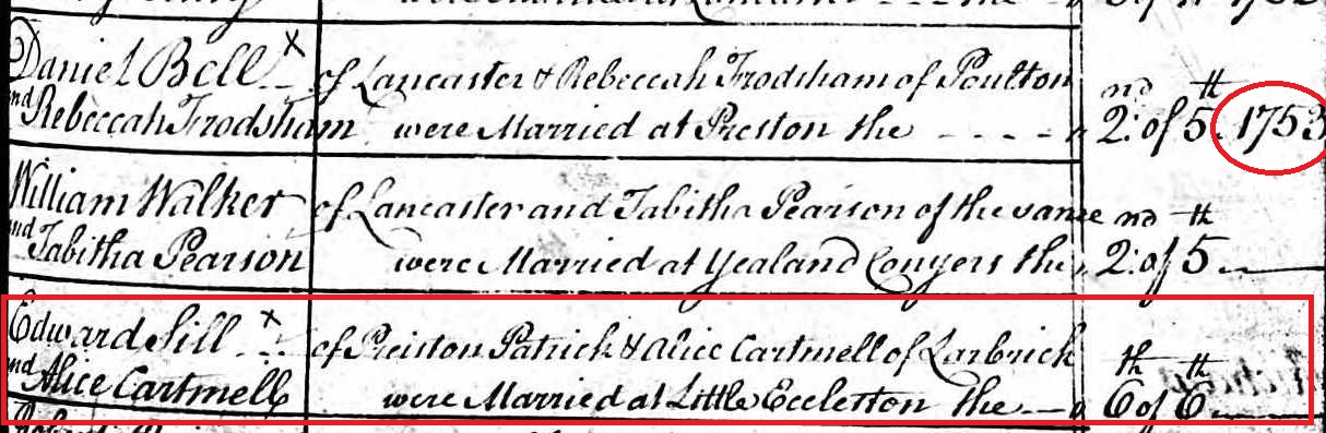 Taken in 1753 and sourced from Certificate - Marriage.