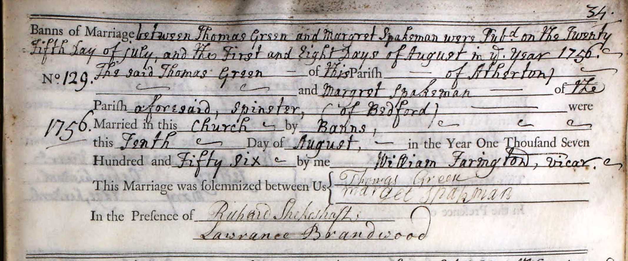 Taken on August 10th, 1756 and sourced from Certificate - Marriage.