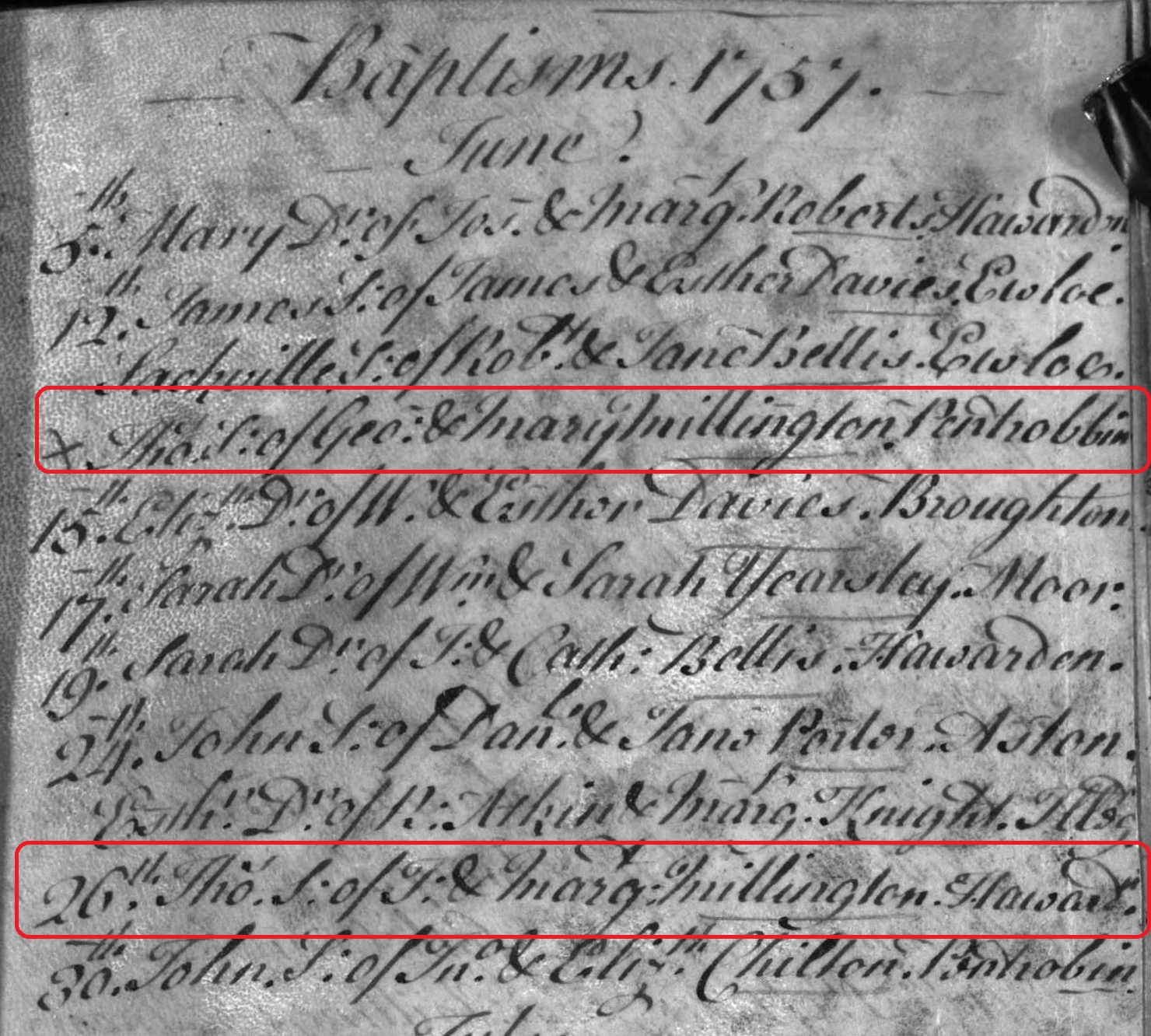 Taken on June 26th, 1757 and sourced from Certificate - Baptism.