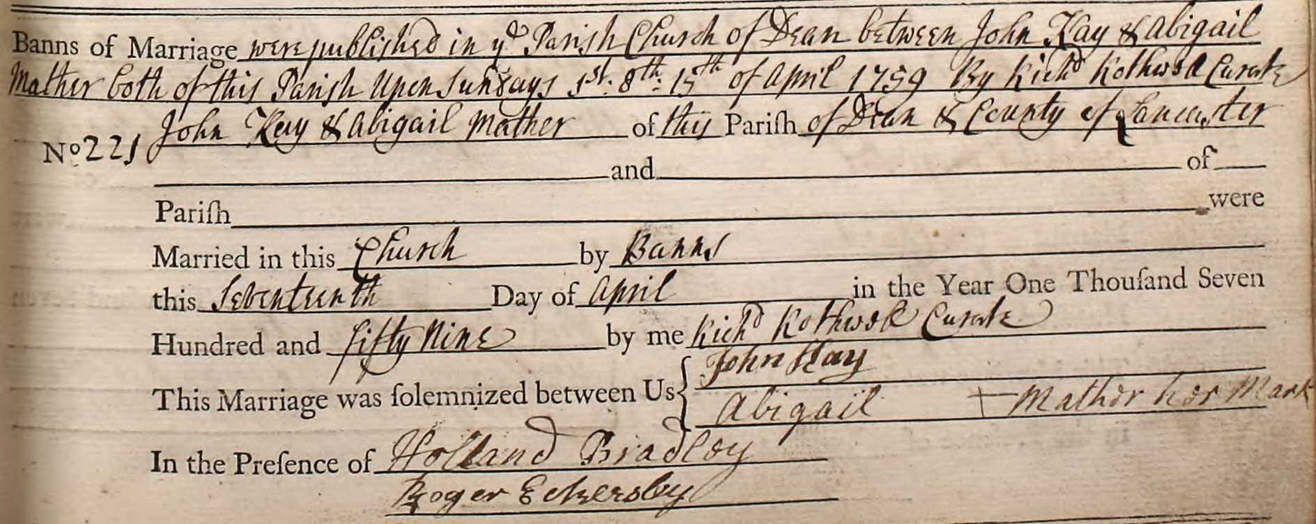 Taken on April 17th, 1759 and sourced from Certificate - Marriage.