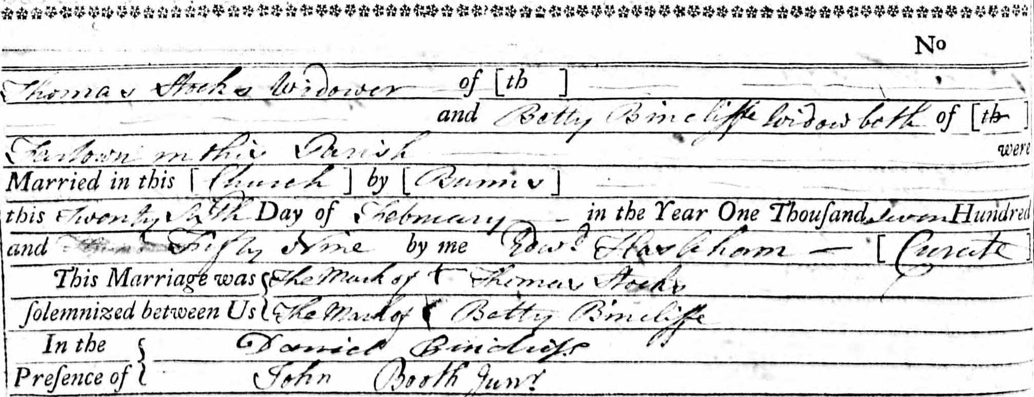 Taken on February 12th, 1759 and sourced from Certificate - Banns / License.