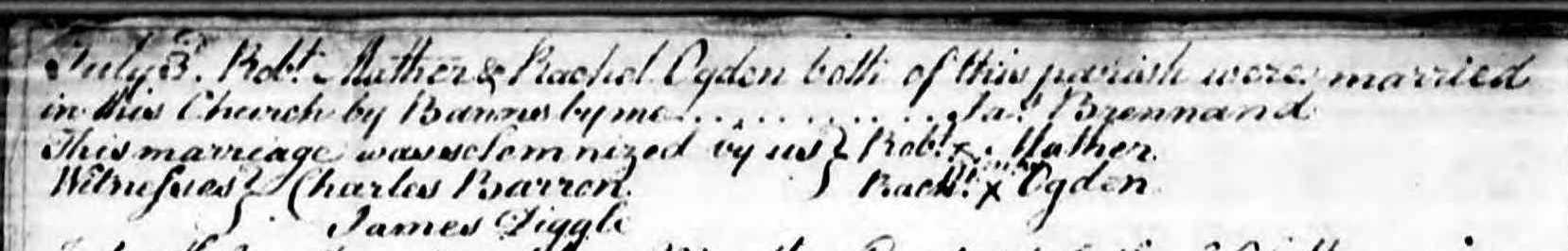 Taken on July 3rd, 1763 and sourced from Certificate - Marriage.