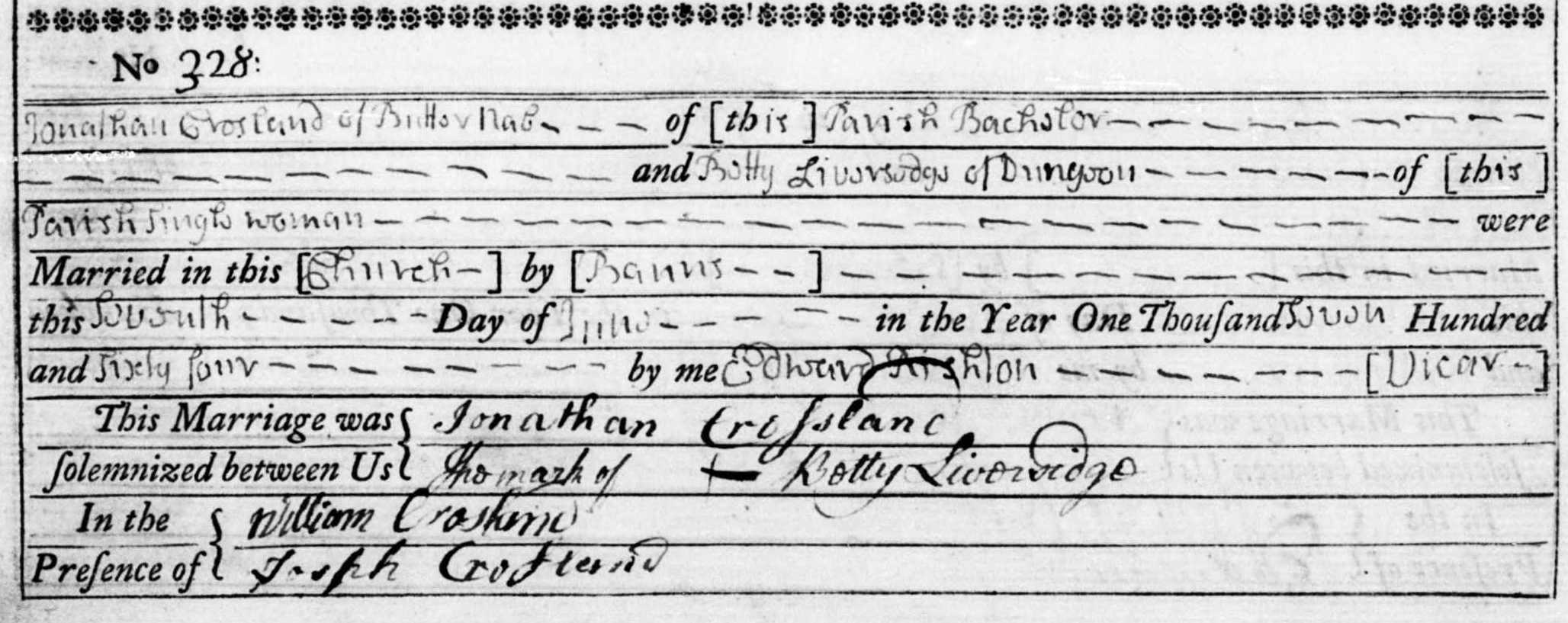 Taken on June 7th, 1764 in Almondbury and sourced from Certificate - Marriage.