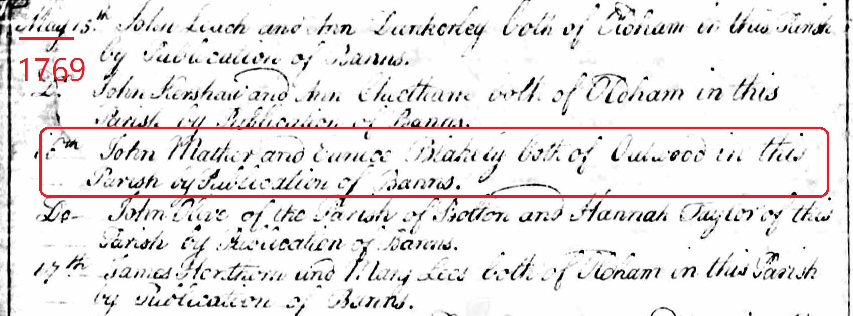 Taken on May 16th, 1769 and sourced from Certificate - Marriage.