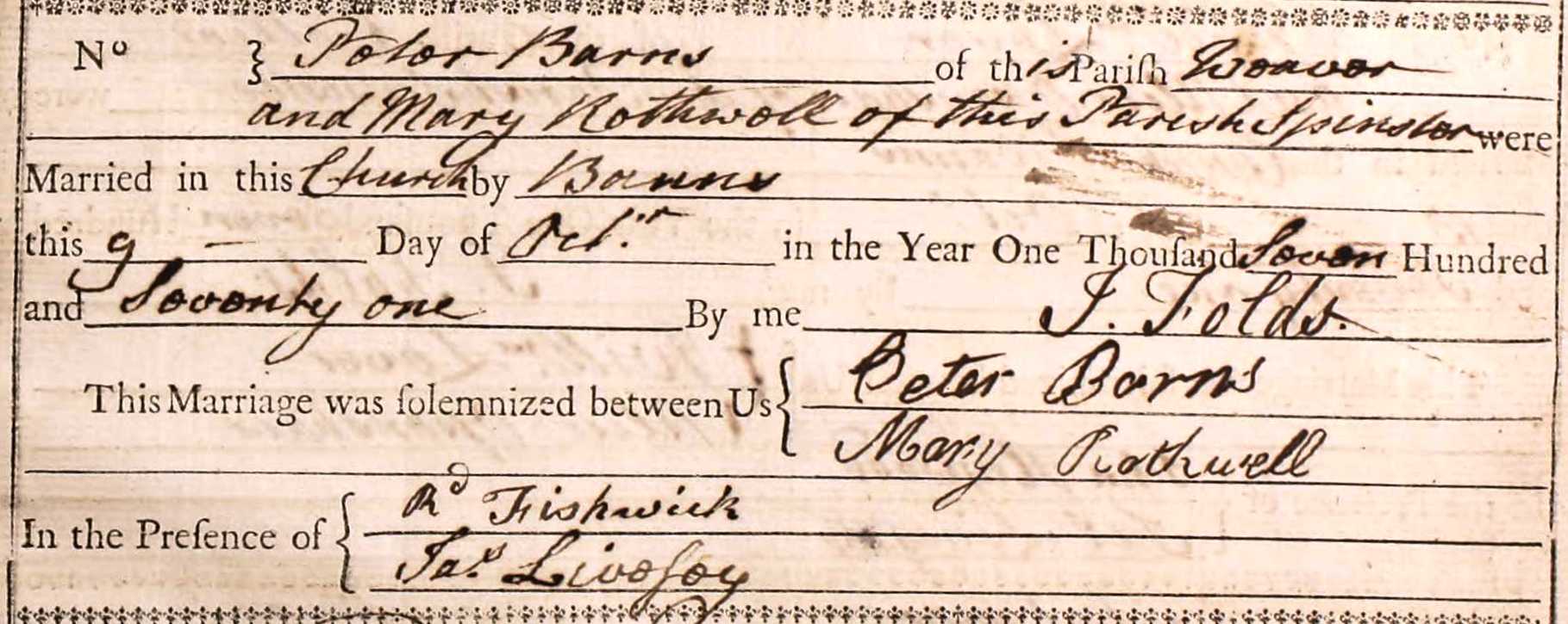 Taken on October 9th, 1771 and sourced from Certificate - Marriage.