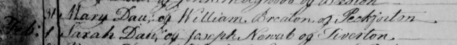 Taken on January 31st, 1773 in Peckforton and sourced from Certificate - Baptism.