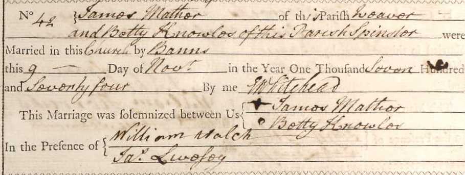 Taken on November 9th, 1774 and sourced from Certificate - Marriage.