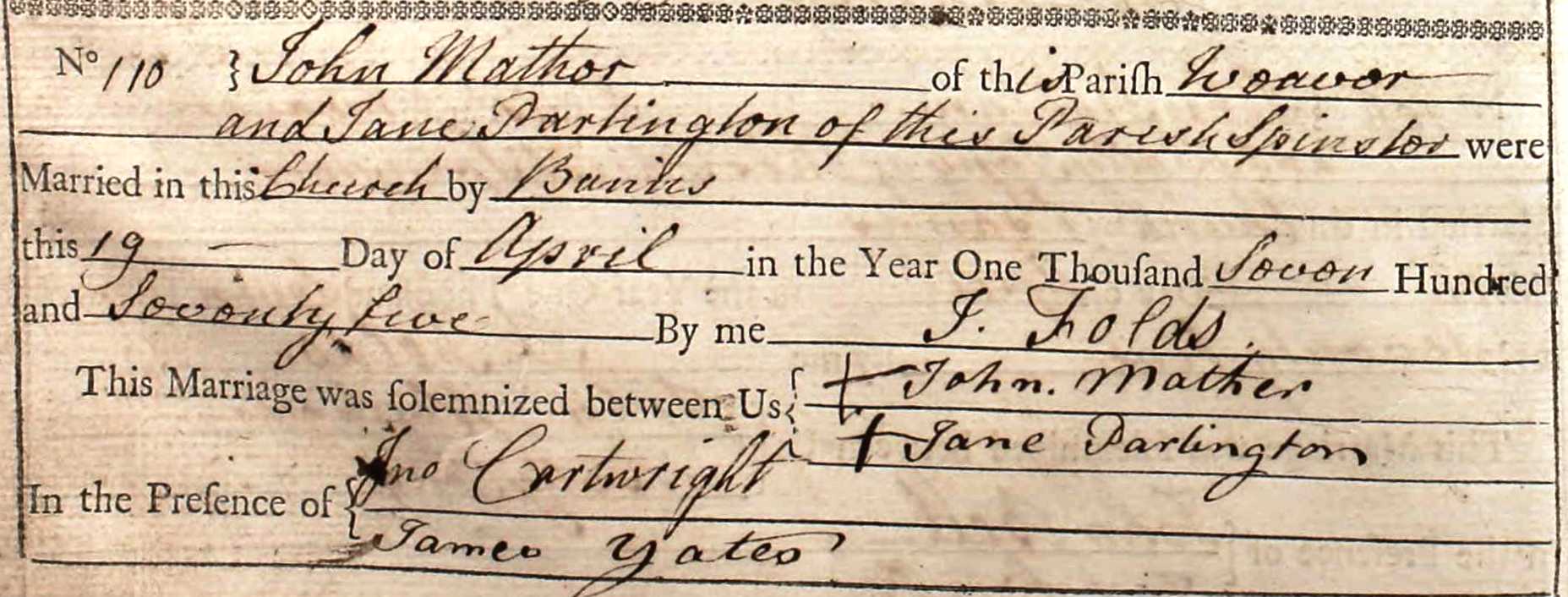 Taken on April 19th, 1775 and sourced from Certificate - Marriage.