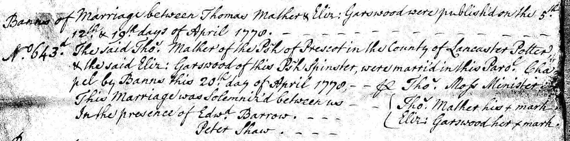 Taken on April 20th, 1778 and sourced from Certificate - Marriage.