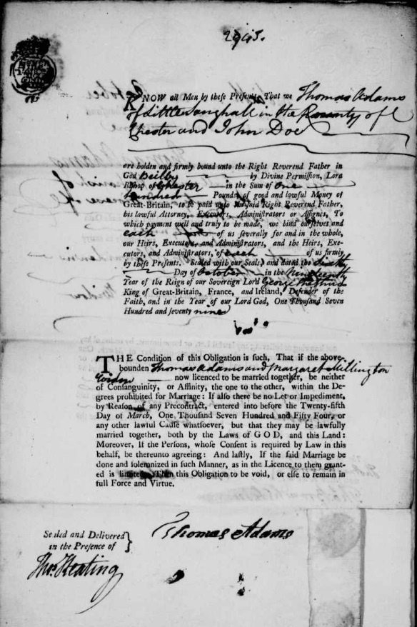 Taken on October 20th, 1779 and sourced from Certificate - Banns / License.