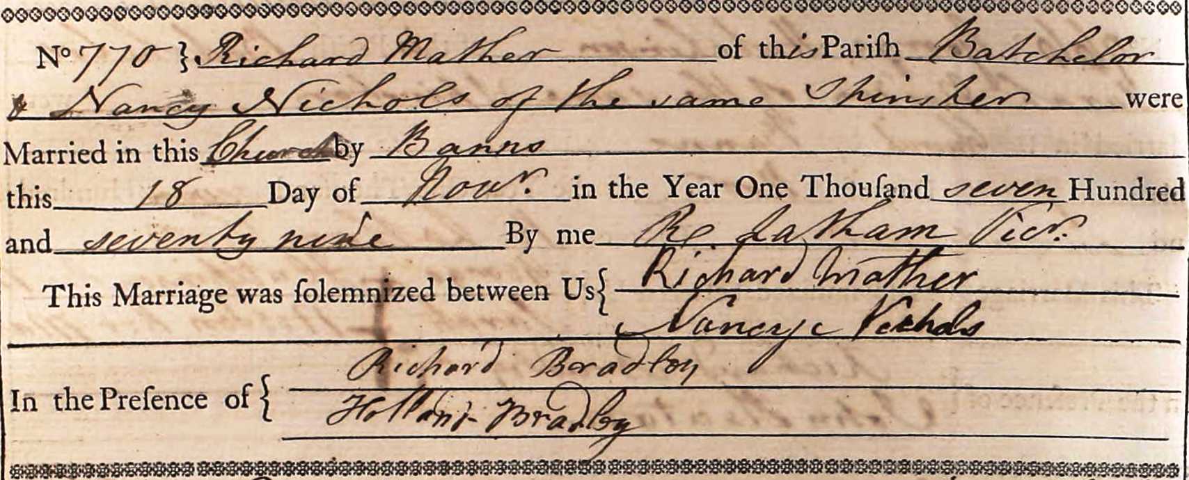 Taken on November 18th, 1779 and sourced from Certificate - Marriage.