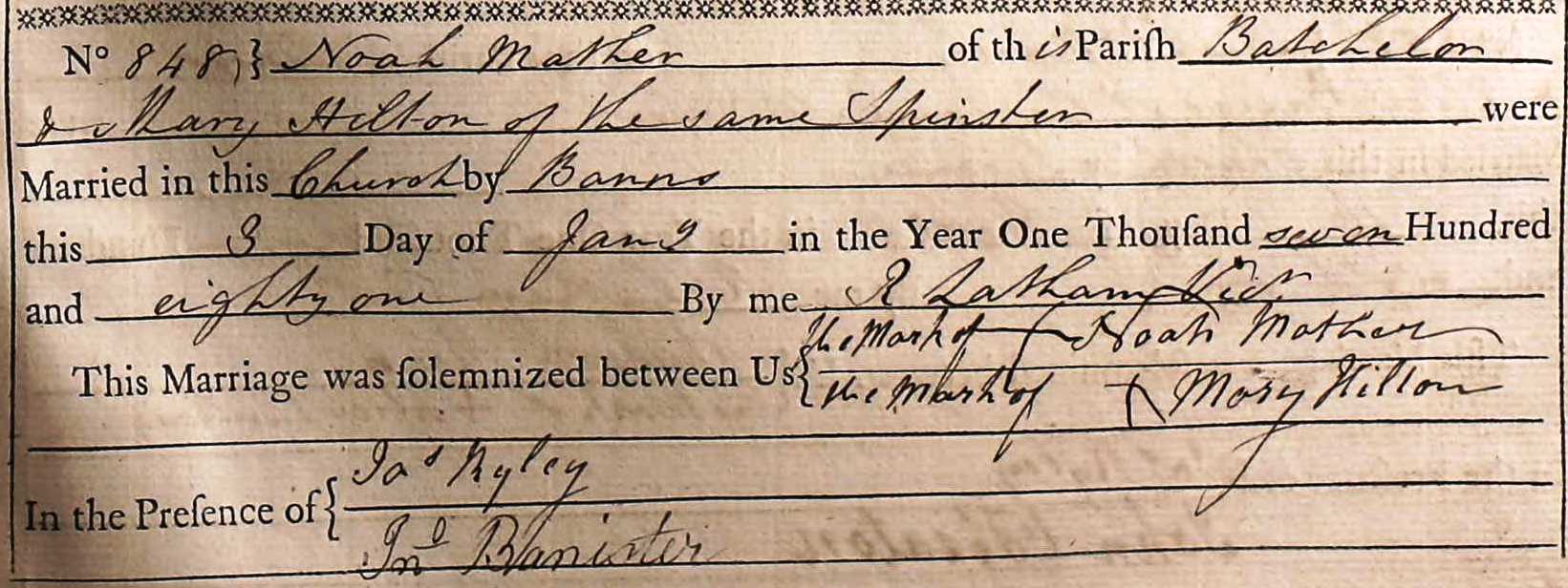 Taken on January 3rd, 1781 and sourced from Certificate - Marriage.