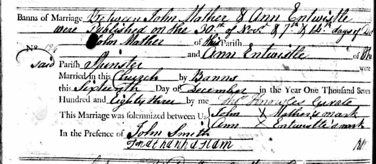 Taken on December 16th, 1783 and sourced from Certificate - Marriage.