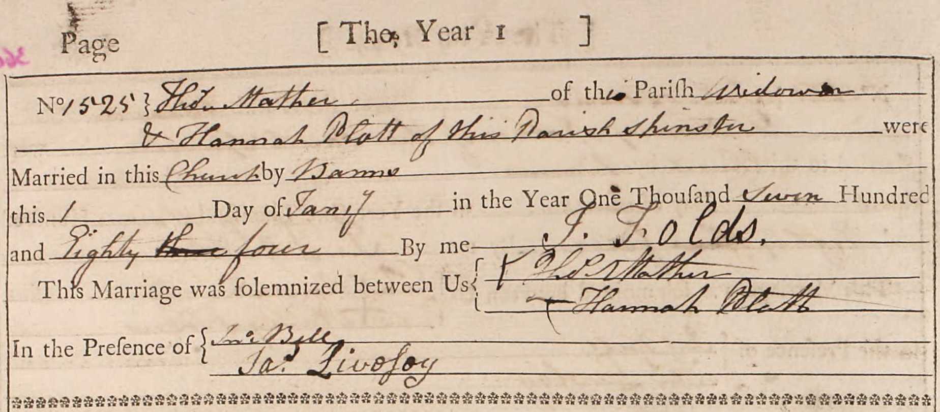 Taken on January 1st, 1784 and sourced from Certificate - Marriage.