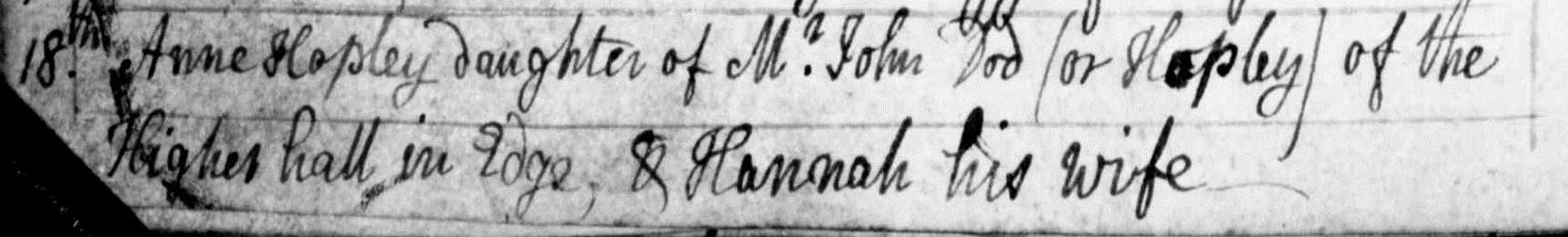 Taken on July 18th, 1785 in Malpas and sourced from Certificate - Baptism.