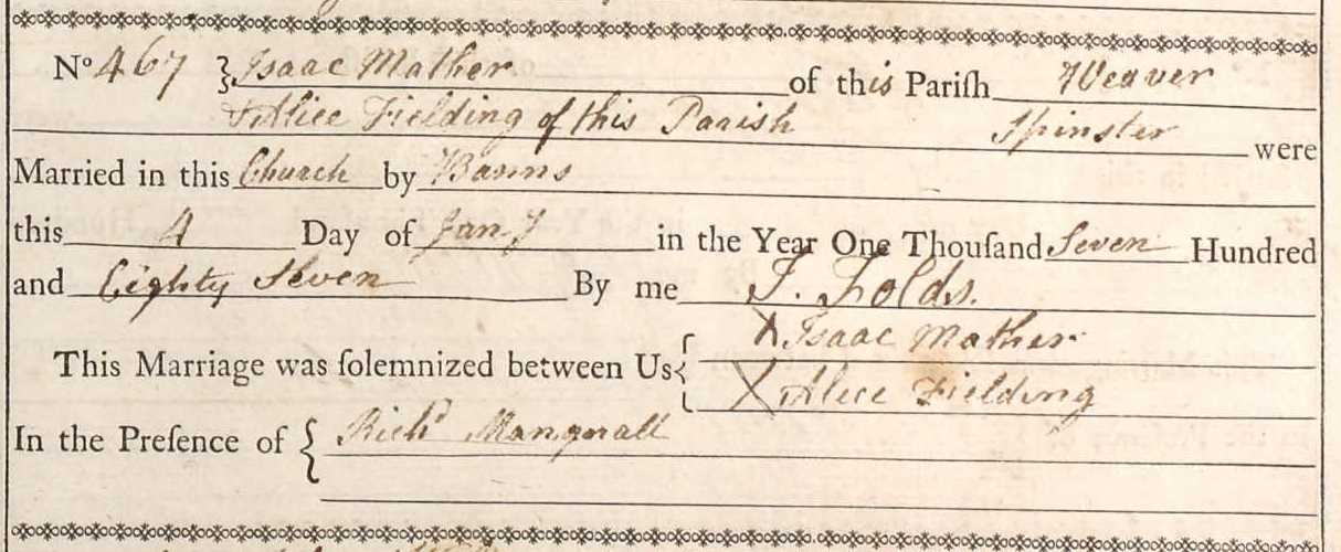 Taken on January 4th, 1787 and sourced from Certificate - Marriage.