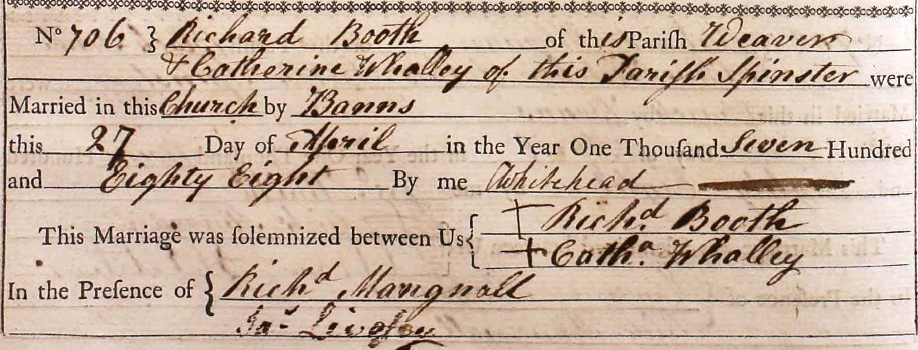 Taken on April 27th, 1788 and sourced from Certificate - Marriage.