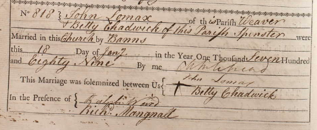 Taken in 1789 and sourced from Certificate - Marriage.