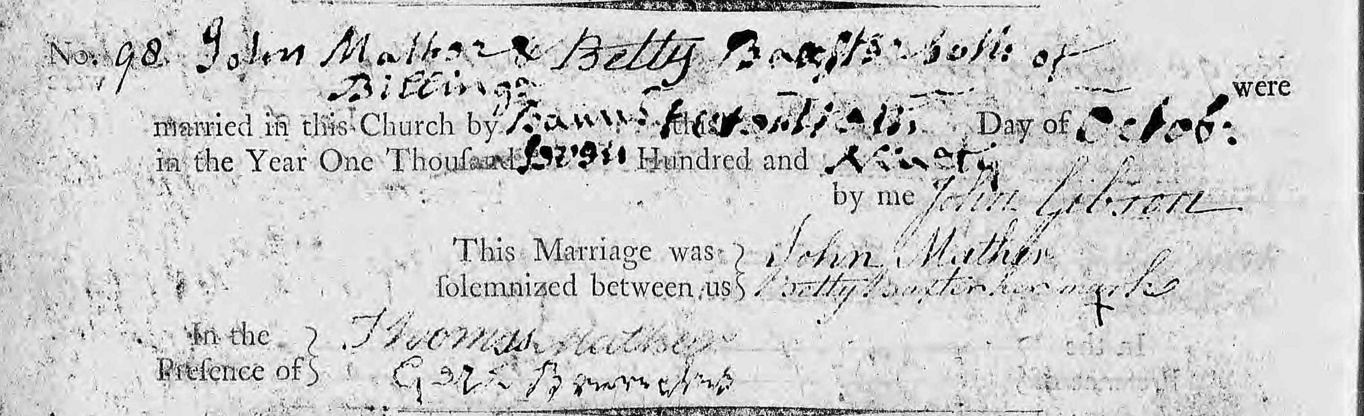 Taken on October 14th, 1790 and sourced from Certificate - Marriage.