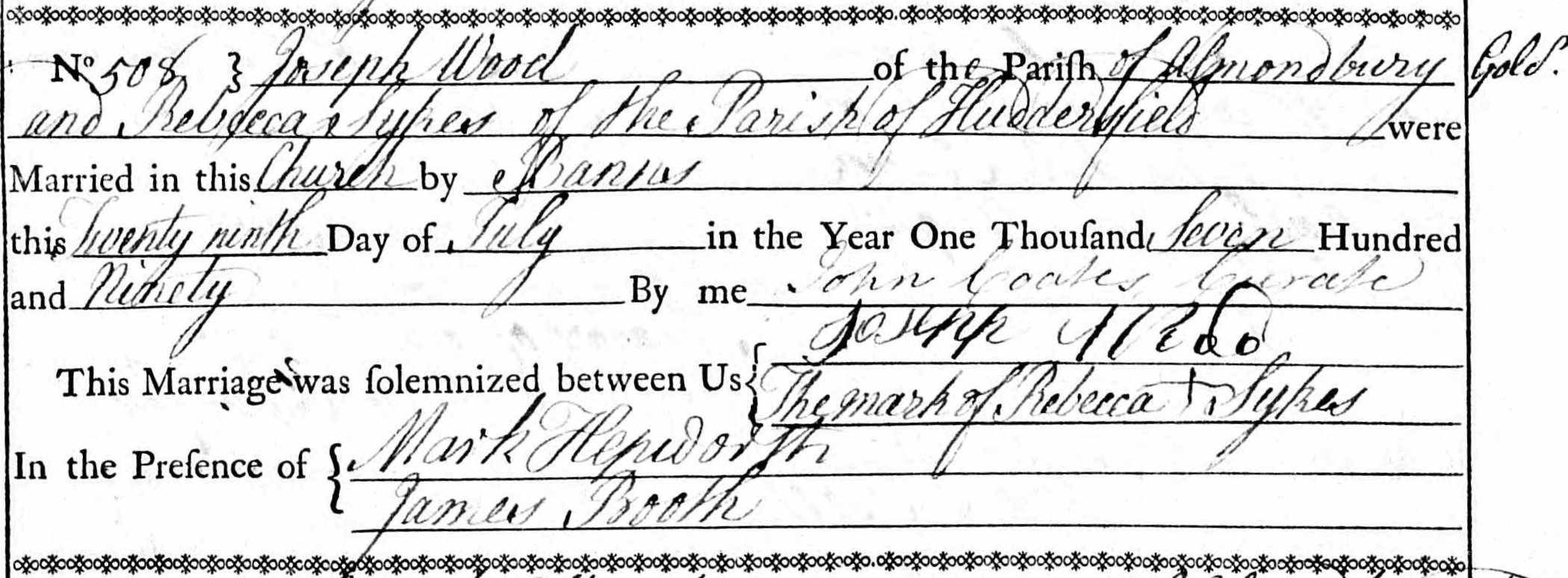 Taken on July 29th, 1790 and sourced from Certificate - Marriage.