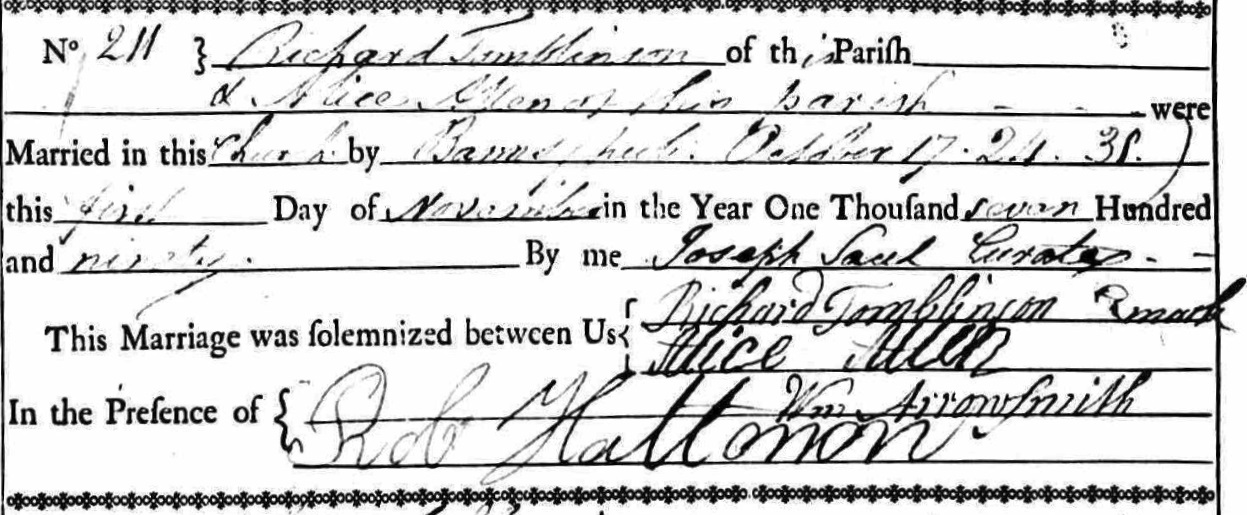 Taken on November 1st, 1790 and sourced from Certificate - Marriage.