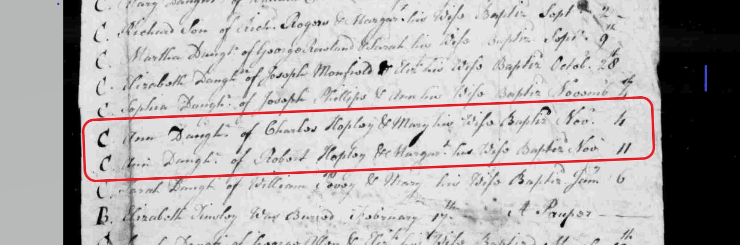 Taken on November 10th, 1792 and sourced from Certificate - Baptism.