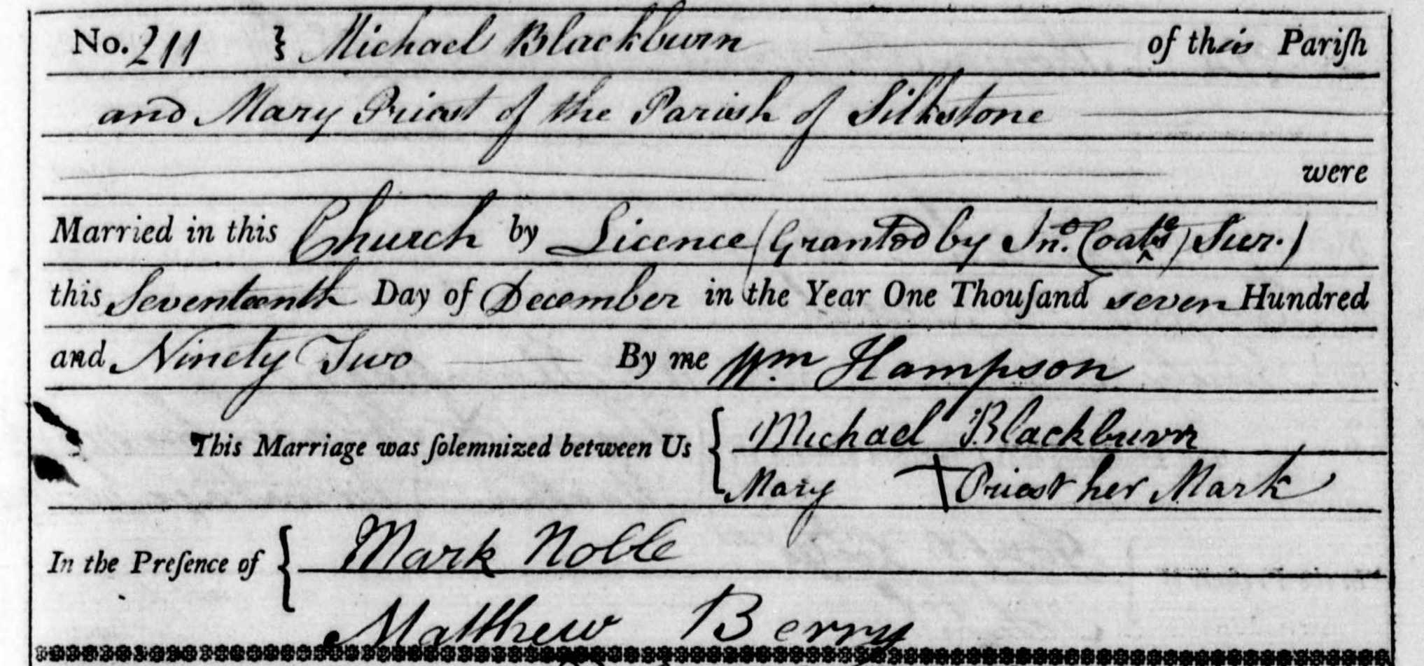 Taken in 1792 in Almondbury and sourced from Certificate - Marriage.