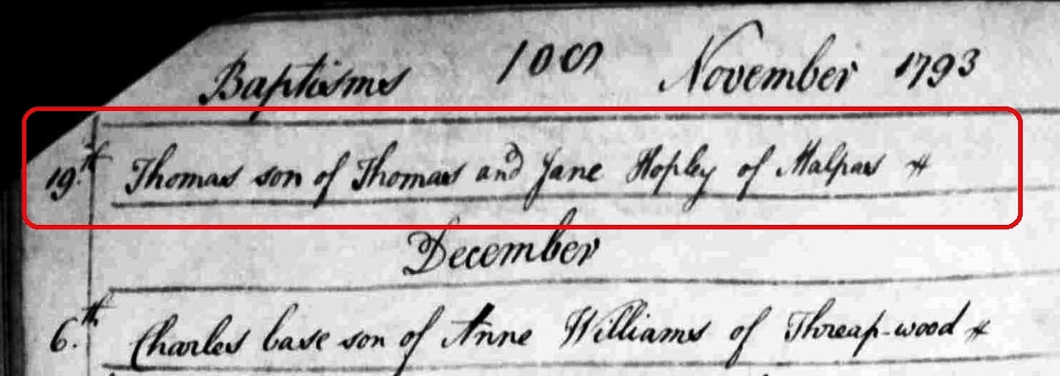 Taken on November 17th, 1793 and sourced from Certificate - Baptism.