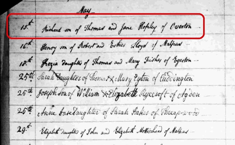 Taken on May 15th, 1796 and sourced from Certificate - Baptism.