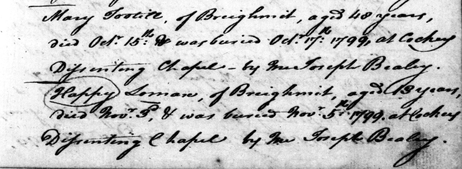 Taken on November 3rd, 1799 and sourced from Burial Record.