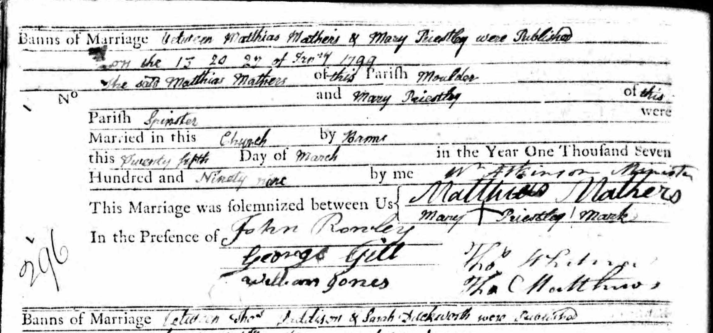 Taken on March 25th, 1799 and sourced from Certificate - Baptism.