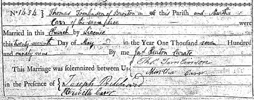 Taken on May 27th, 1799 and sourced from Certificate - Marriage.