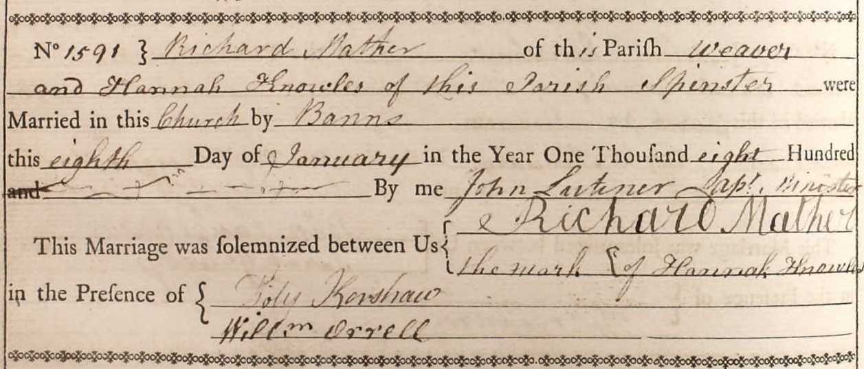 Taken on January 8th, 1800 and sourced from Certificate - Marriage.