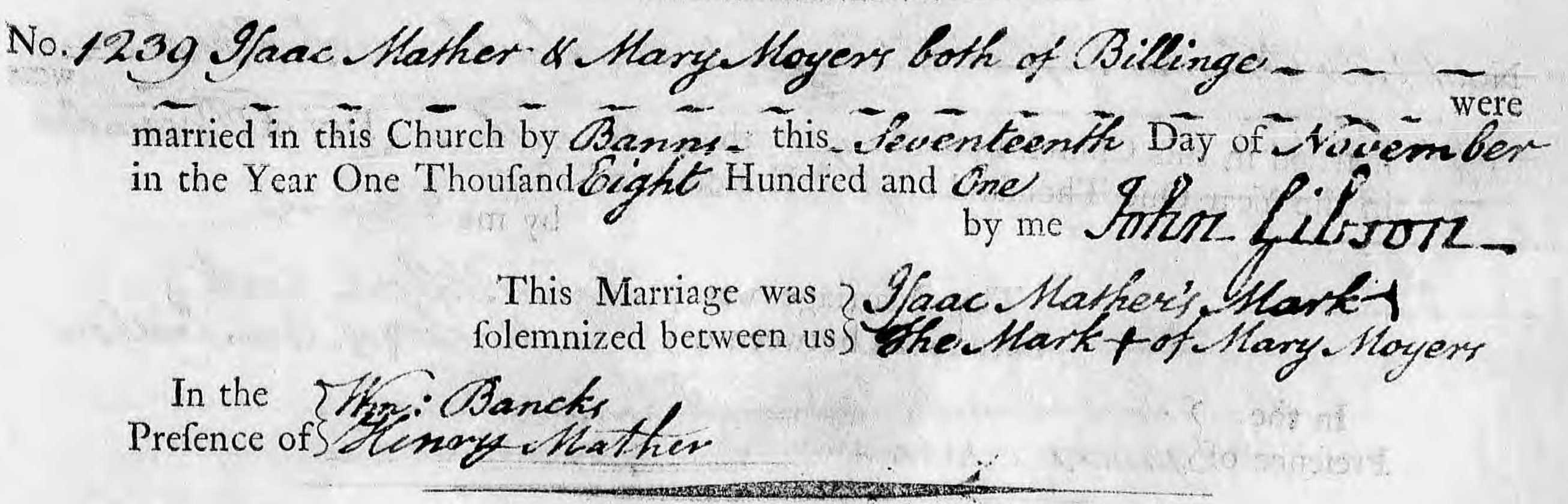 Taken on November 17th, 1801 and sourced from Certificate - Marriage.