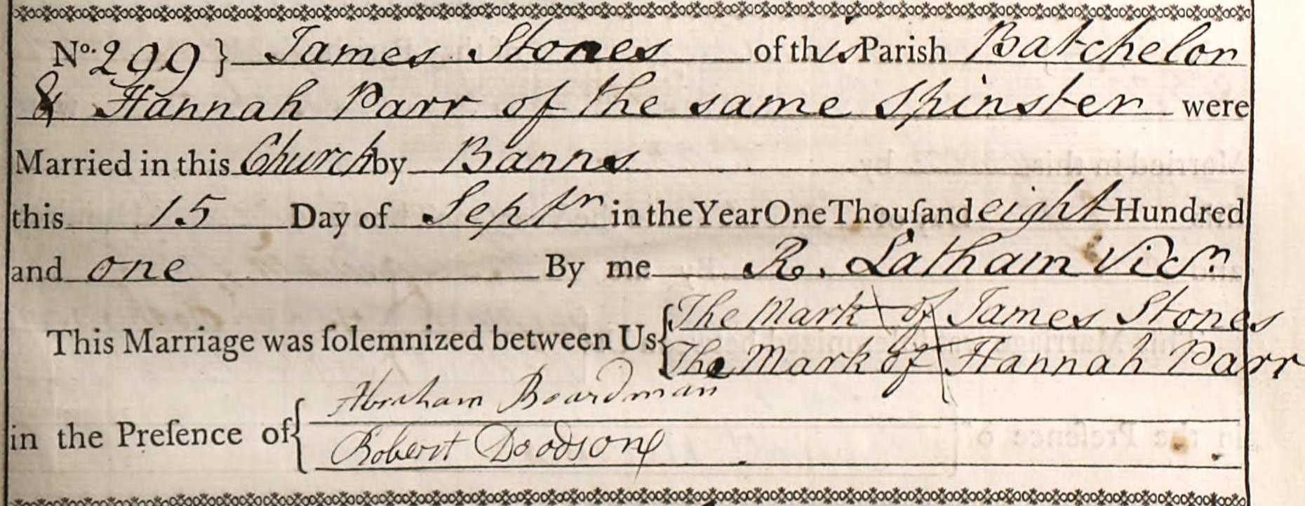 Taken on September 15th, 1801 and sourced from Certificate - Marriage.